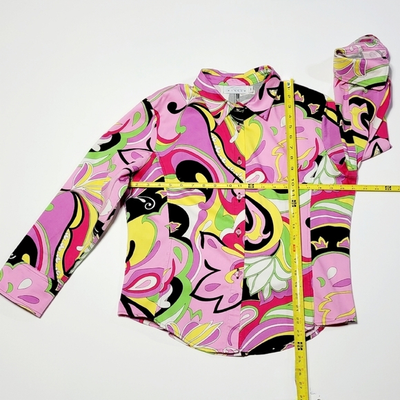 Willow Retro Groovy Funky & Floral Colorful Stretch Blouse Women's (M) - Picture 11 of 13